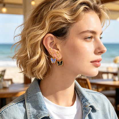 Trendy Enamel Butterfly Dangle Ear Cuffs No Piercing Gold Non-Pierced Ear Clips-0