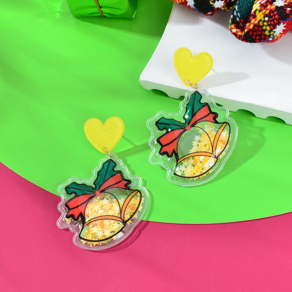 Christmas Jewelry Heart Bell Acrylic Dangle Earrings Star Sequin Decor Festival Cute Accessories Gift-1