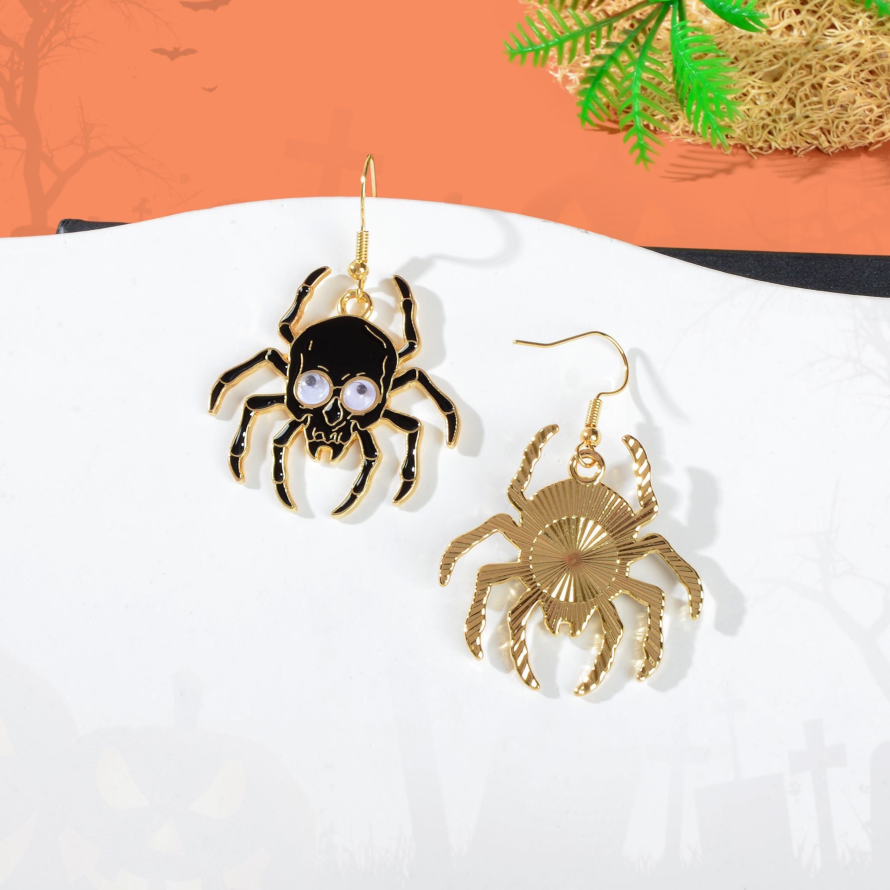 Punk Rock Style Black Skull Spider Dangle Earrings for Women Street Jewelry-1