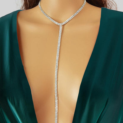 Silver Fringe Necklace with Full Diamond Embellishment Gift-0