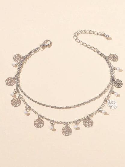 AU Stock Foot Beach Jewellery Doublelayer Chain Beads Disc Charm Anklet Bracelet-4
