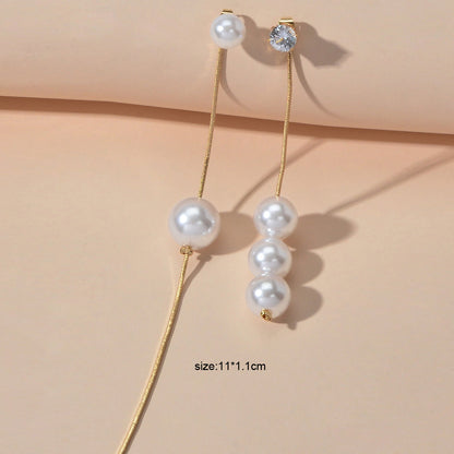 Luxury Jewellery Rhinestone Long Gold Chain Beads Asymmetric Earrings Ear Jacket-2