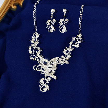 Anniversary Jewellery set Silver Flower Butterfly Collar Necklace Drop Earrings-2