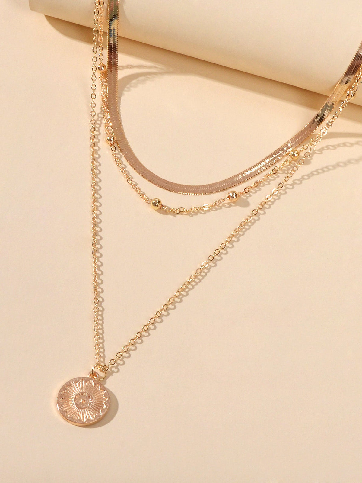 Boho Chic Jewelry Gold Silver Metal Multi-layer Chain Coin Disc Pendant Necklace-3