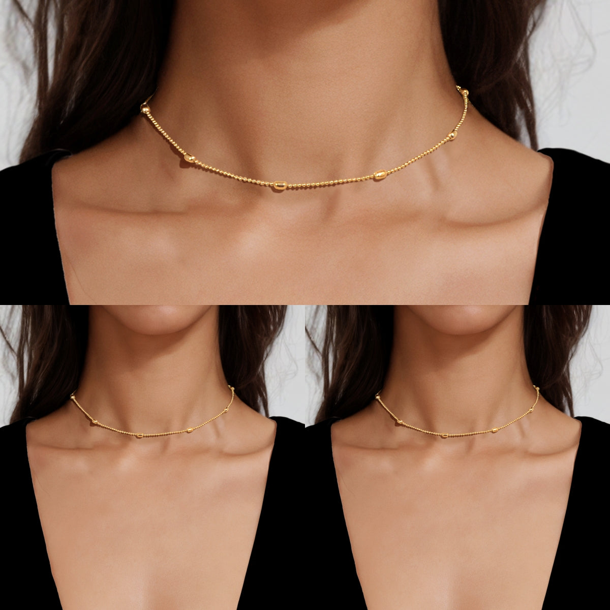 3 pcs Minimalist Jewelry Golden Beads Chain Collar Necklaces set Trendy Accessories-0