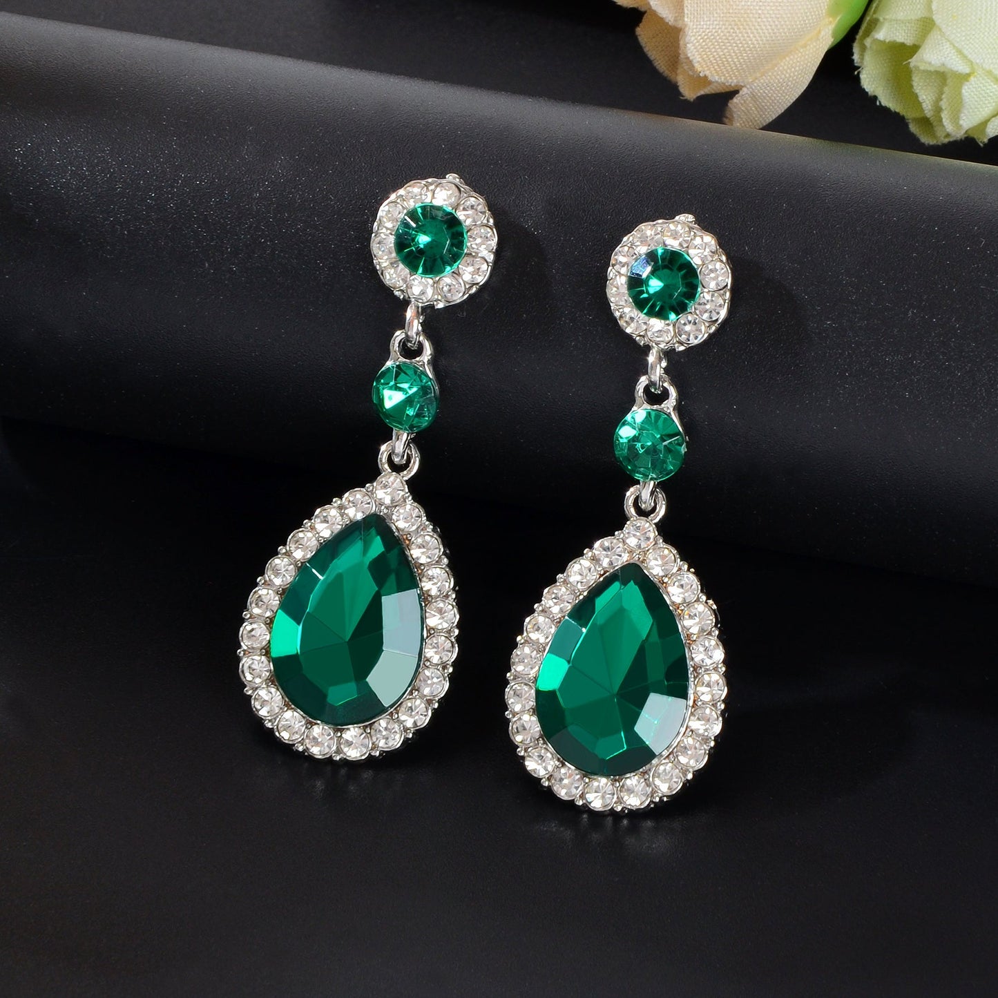 Gorgeous Acrylic Rhinestone Decor Water Drop Dangle Earrings Wedding Party Jewelry-4