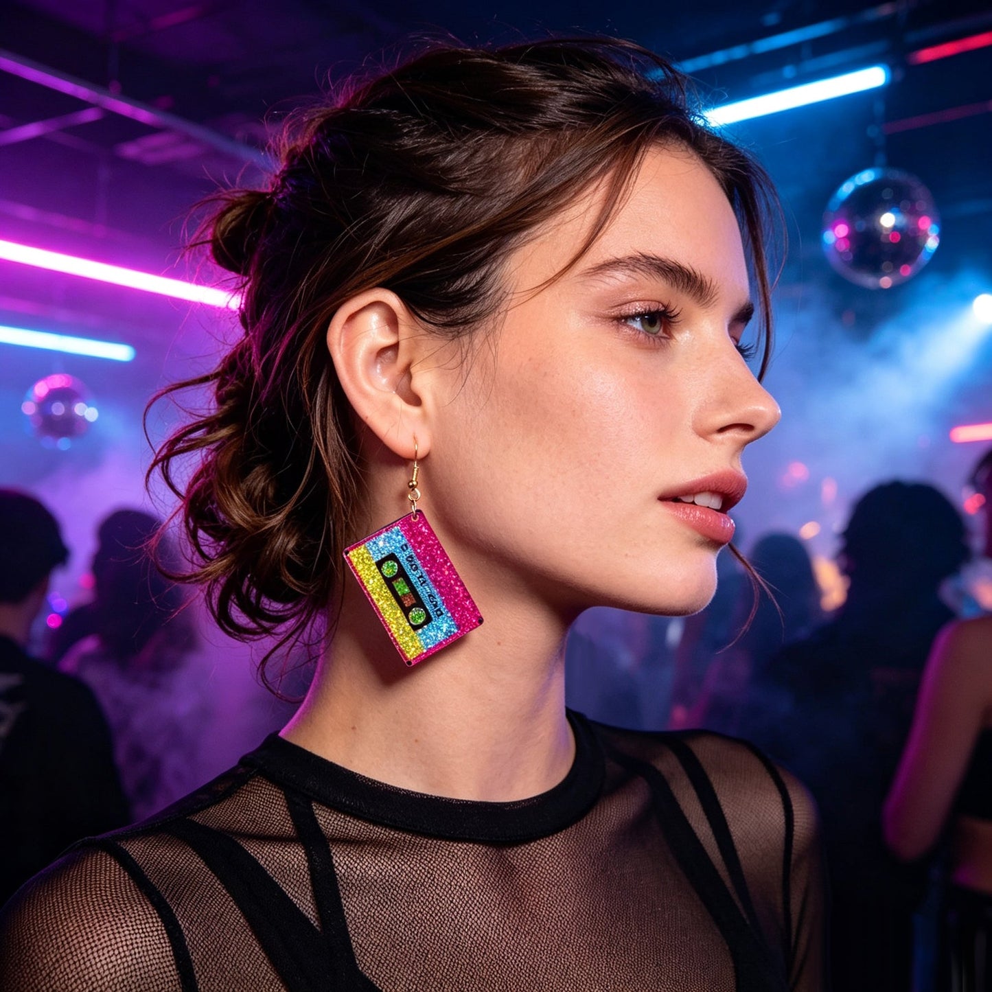 Retro Glitter Colorful Sequins Tape Dangle Earrings Y2K Hip Hop Jewelry for Bar Nightclub Music Festival-0