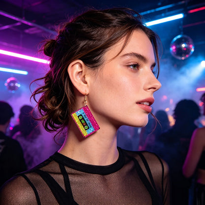 Retro Glitter Colorful Sequins Tape Dangle Earrings Y2K Hip Hop Jewelry for Bar Nightclub Music Festival-0