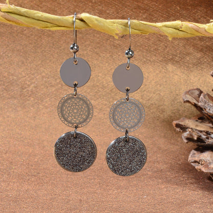 Chic Triple Round Disc Pendants Earrings Stylish Dangling Ear Jewelry Girls Gift-4