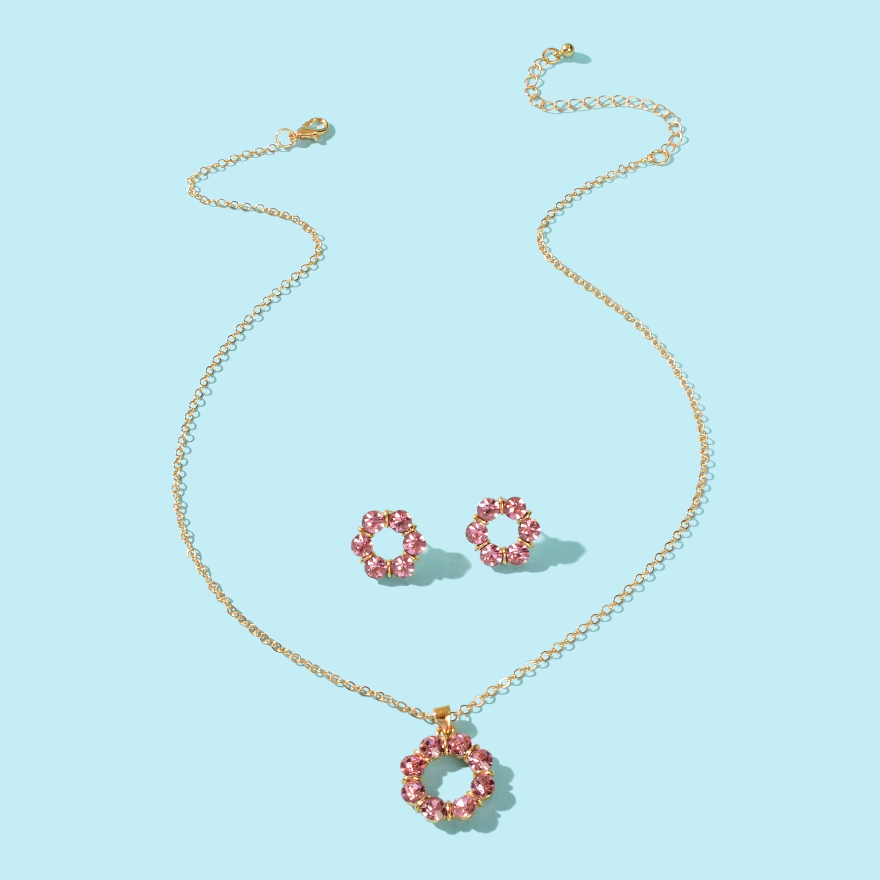Multicolour Rainbow Round Charm Necklace Stud Earrings Girls Dainty Jewelry Set-2