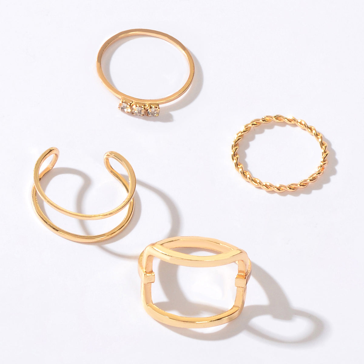 4 pcs Gold Hollow Stackable Knuckle Cuff Joint Finger Midi Rings set Size Mixed-2