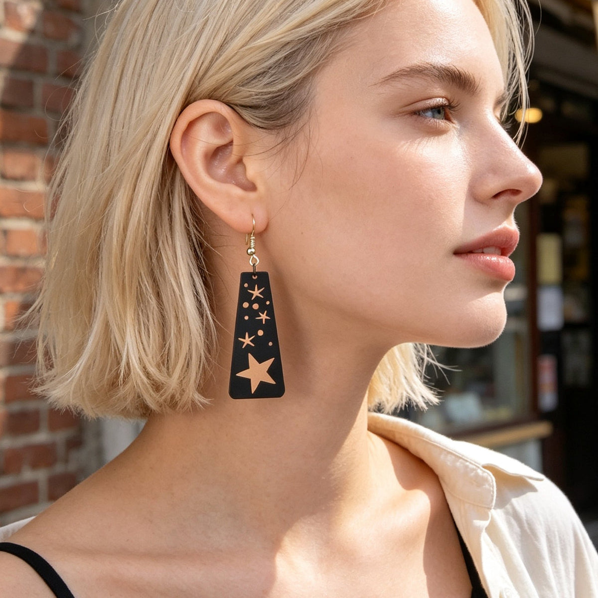 Gothic Black Starry Sky Dangle Earrings Unique Hollow Geometric Design Halloween Jewelry-1
