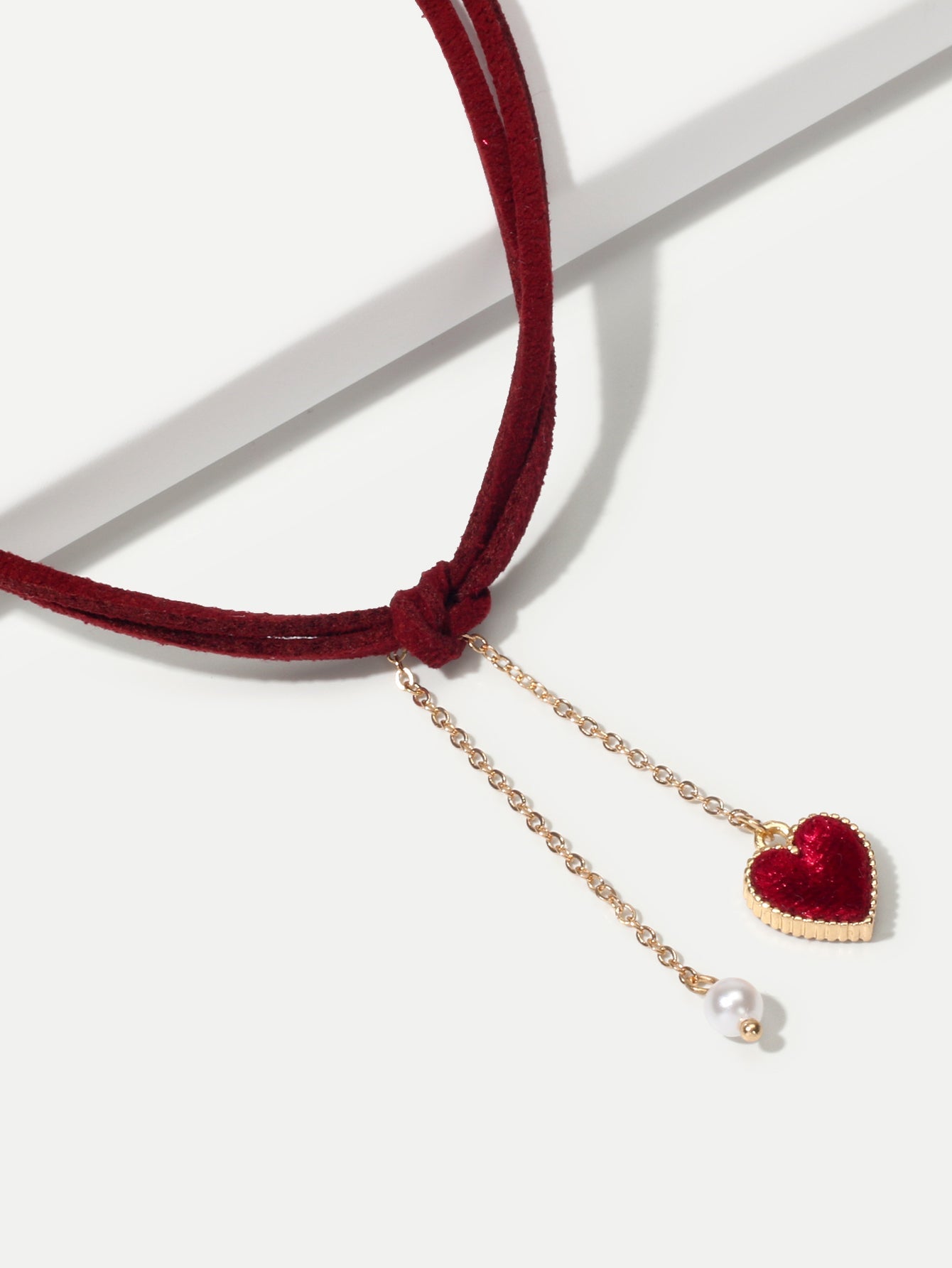 AU Stock Double Layers Red Cord Love Heart Fringe Necklace Tassel Pearl Choker-4