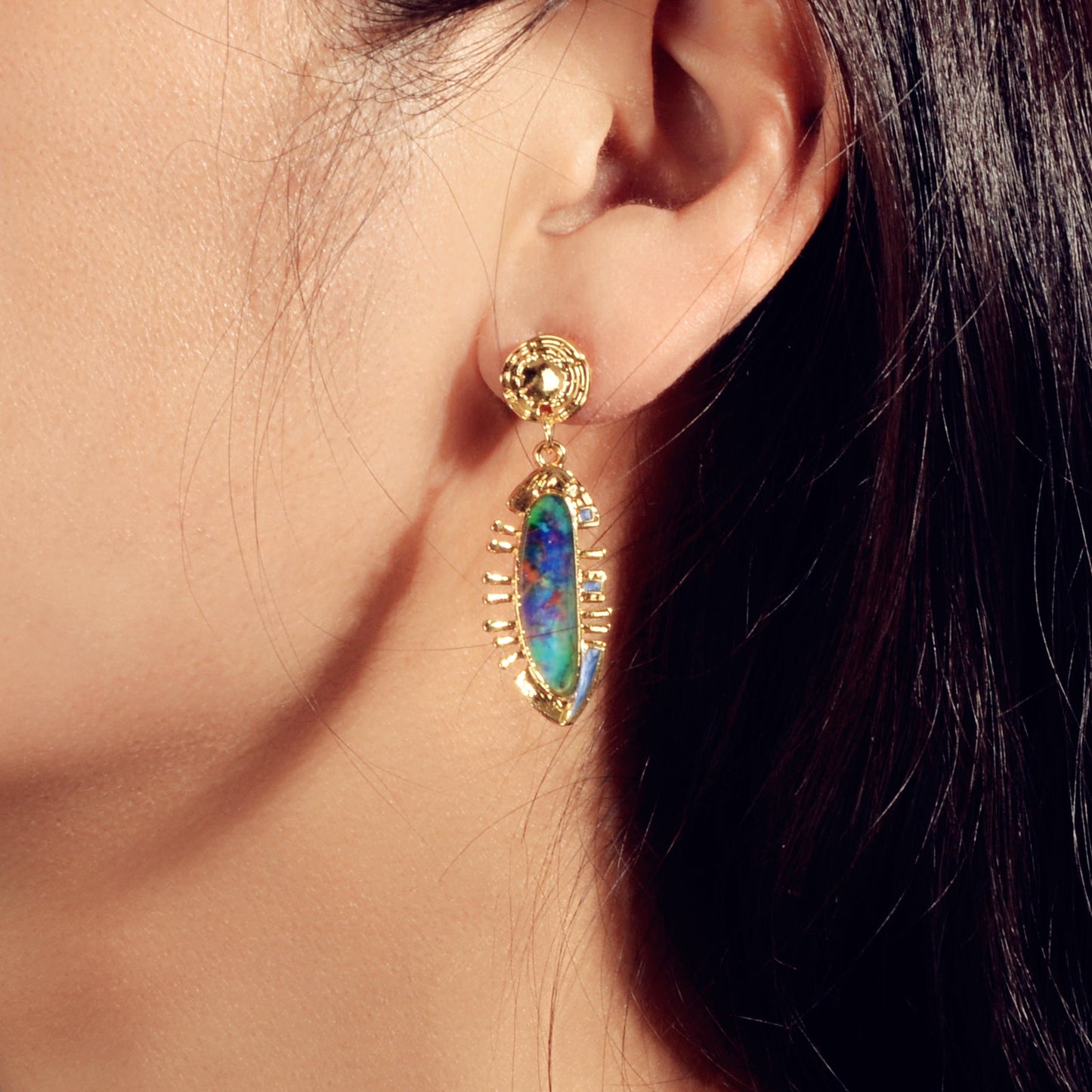 Fashion Retro Jewelry Multicolor Resin Decor Irregular Geometric Drop Earrings-0