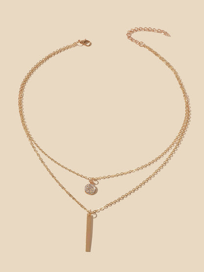 AU Local Double Layer Chain Round Charm Bar Drop Necklace Choker Party Jewellery-1