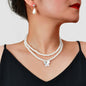 Imitation Pearl Double layered Necklace Water Drop Earrings Banquet Wedding Jewellery set-0