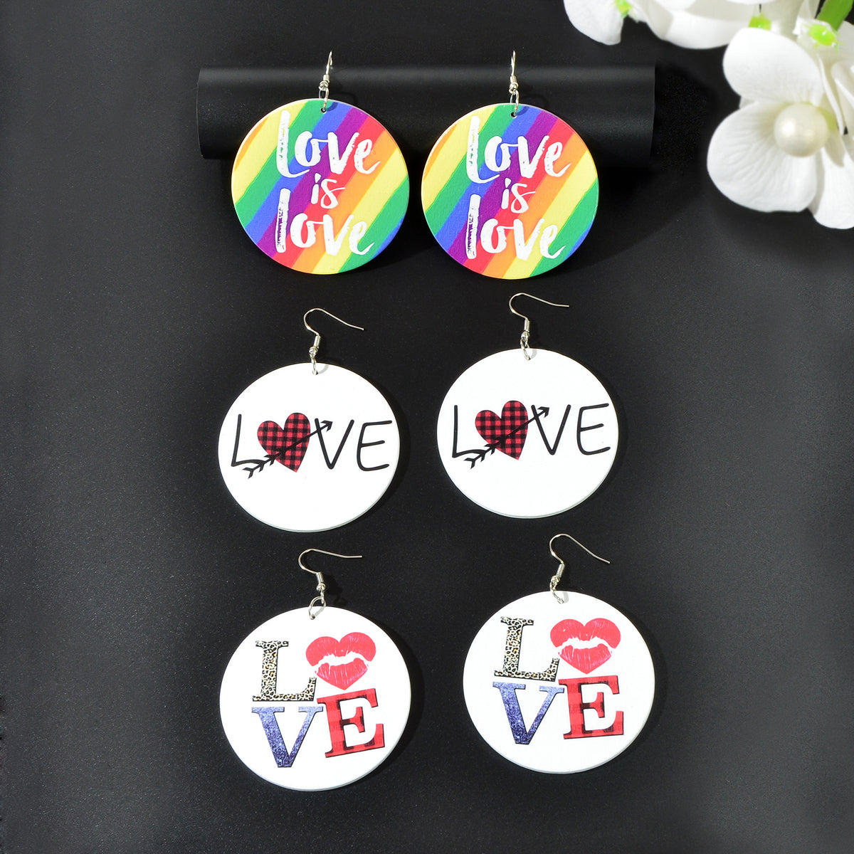 Stunning Colorful LOVE Circle Earrings - Fashionable Round Ear Jewelry Accessory-0