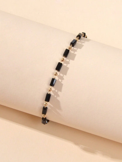 1 pc Foot Beach Jewellery Gold Chain Handmade Black Beads Anklet Bracelet Gift-4