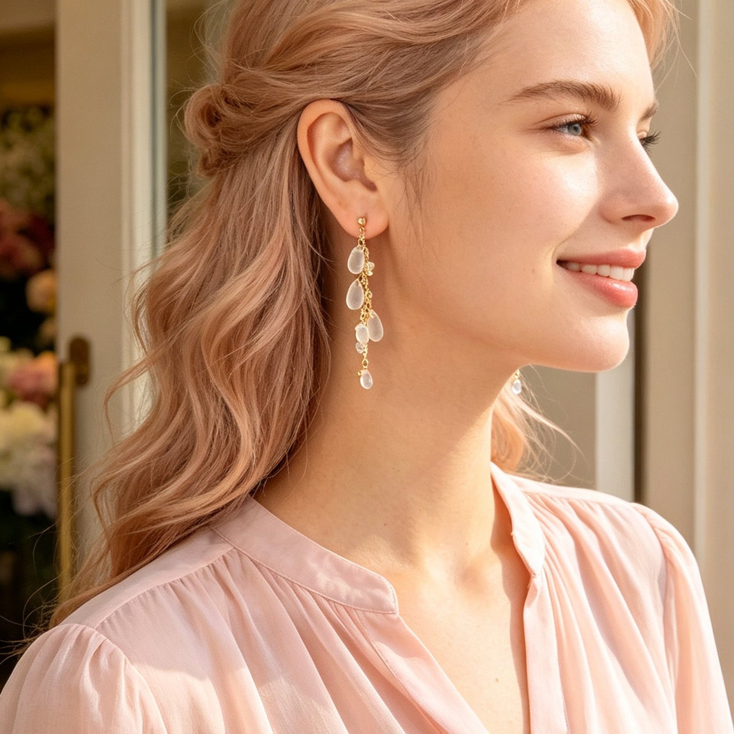 Transparent Water Drop Beads Long Tassel Dangle Earrings Exquisite Elegant Party Jewelry-1