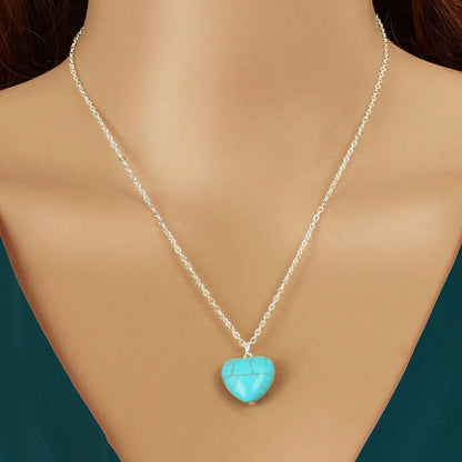 Fashion Gold Chain Turquoise Love Heart Pendant Necklace Boho Ethnic Accessories-4