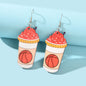 Funny Basketball Pattern Drink Shape Wood Dangle Earrings Sports Jewellery Gifts-0