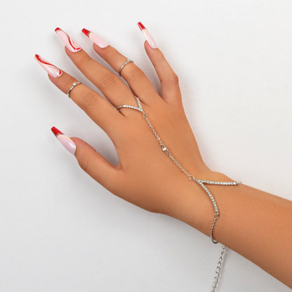 Jewellery set Rhinestone Decor Gold Chain Slave Bracelet and 2 pcs Knuckle Ring-4