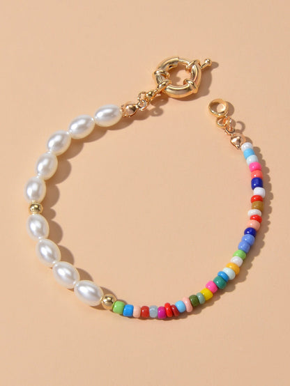 Colorful Bead Faux Pearl Handmade Bracelet Women Boho Chic Seed Beads Jewellery-3