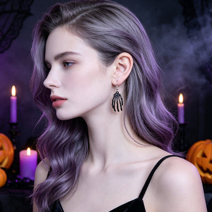 Black Skeleton Ghost Hand Dangle Earrings Gothic Halloween Cosplay Accessories Punk Rock Music Festival Jewelry-0