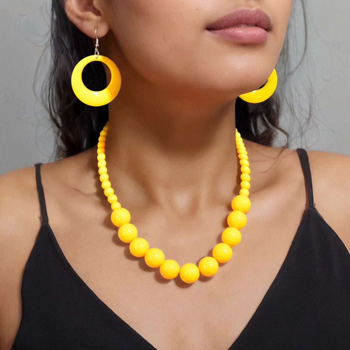 Bohemian Vacation Eye-catching Jewelry set Beads Collar Chunky Necklace and Circle Dangle Earrings Exaggerated Jewelry Set-0
