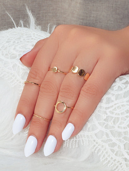 5 pcs Minimalist Jewellery Gold Silver Metal Geometric Midi Finger Knuckle Ring-2