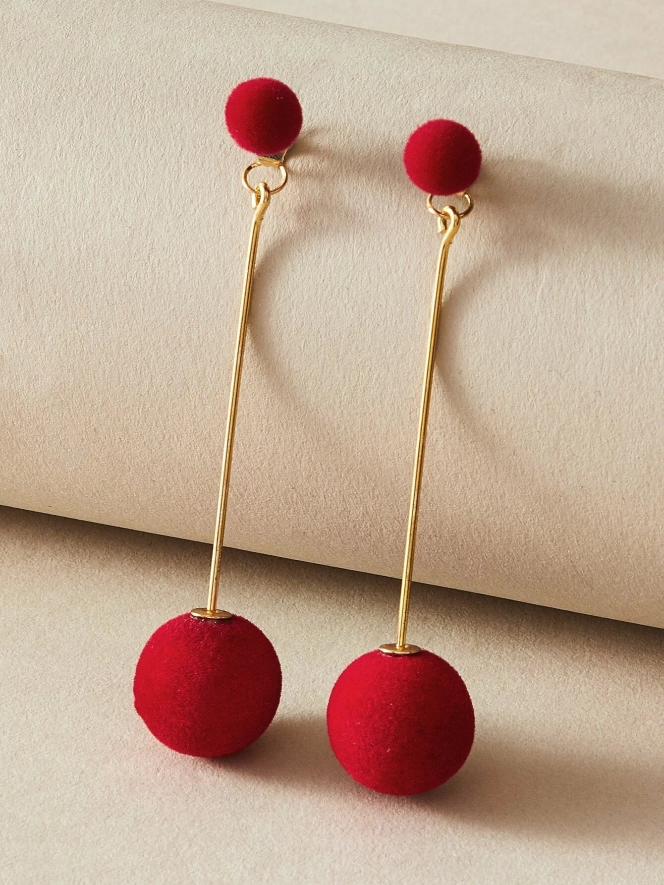 Feelontop Classic Stunning Red Round Ball Dangle Earrings Stud Blogger Jewellery-1