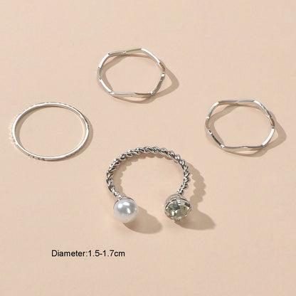 4 pcs Trendy Minimalist Silver Geometric Stackable Multiple Midi Finger Ring Set-1