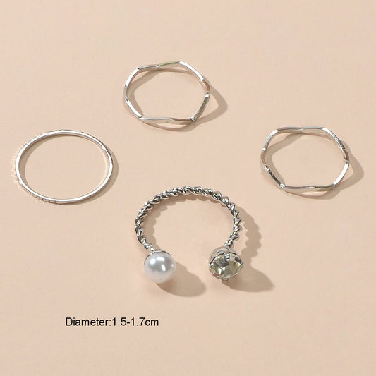 4 pcs Trendy Minimalist Silver Geometric Stackable Multiple Midi Finger Ring Set-1