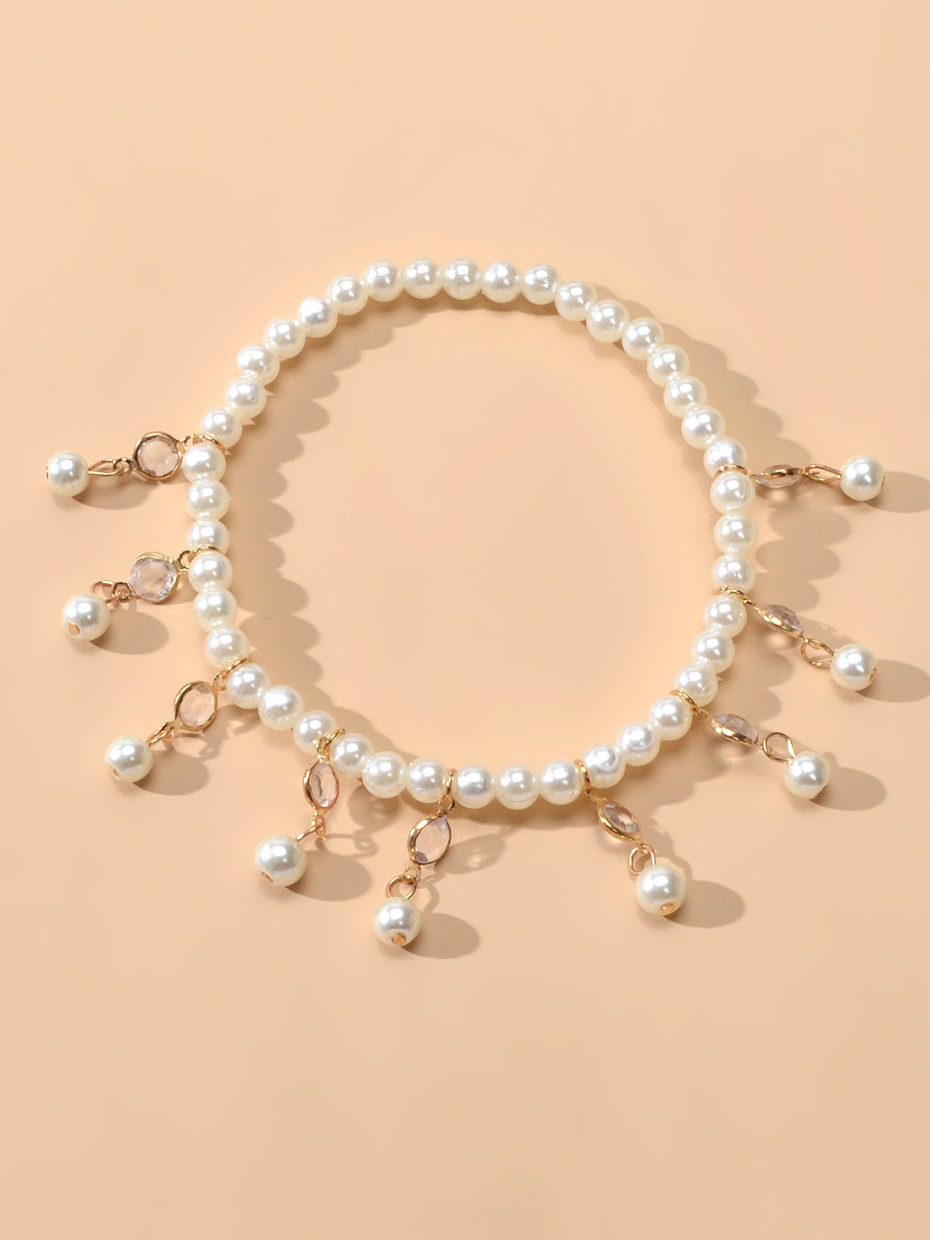 Feelontop Handmade Elastic Pearl Bead Anklet Barefoot Sandal Beach Bling Jewelry-2