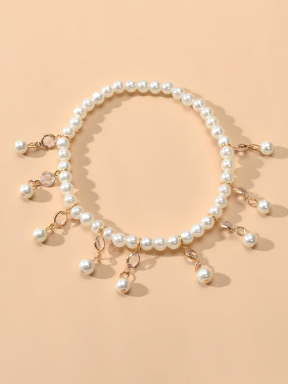 Feelontop Handmade Elastic Pearl Bead Anklet Barefoot Sandal Beach Bling Jewelry-2