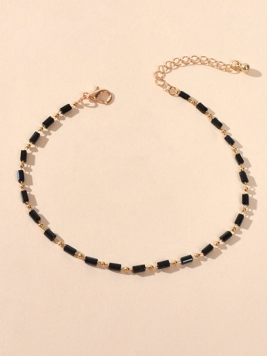 1 pc Foot Beach Jewellery Gold Chain Handmade Black Beads Anklet Bracelet Gift-1