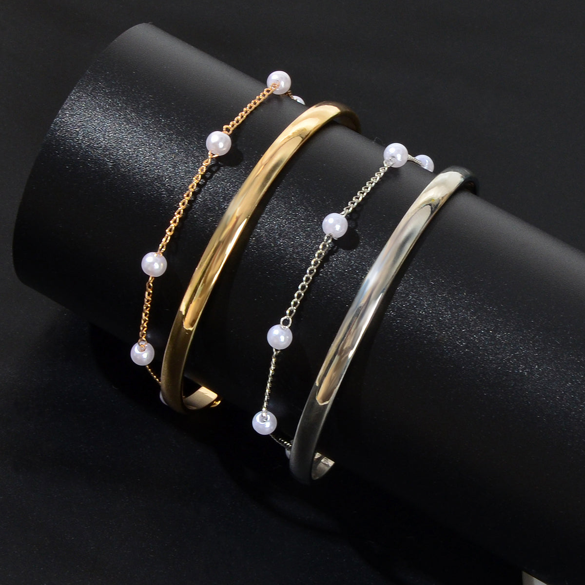 Pearl Beaded Open Cuff Bangle Bracelet Elegant Timeless Accessory Party Jewelry-0