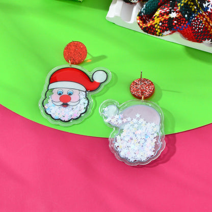 Cute Christmas Santa Acrylic Earrings Sparkly Star Sequins Decor Xmas Party Jewelry Gift-2