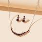 Burgundy Rhinestone Necklace and Winered Earrings Jewelry Set-0
