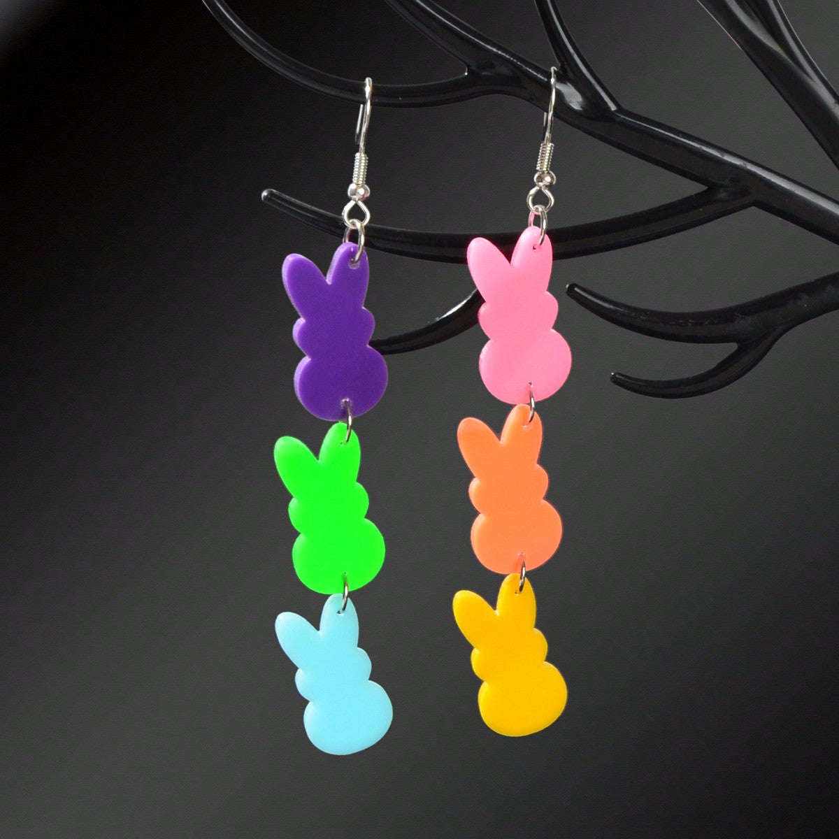 Easter Gift Colourful Acrylic Rabbit Pendant Earrings Women Party Daily Jewelry-0