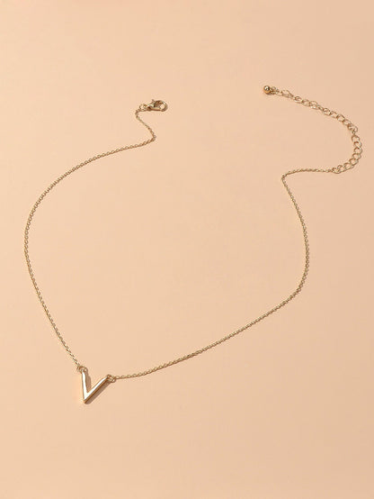Initial V Pendant Necklace Victory Geometric Choker Boho Chain Lover Jewellery-3