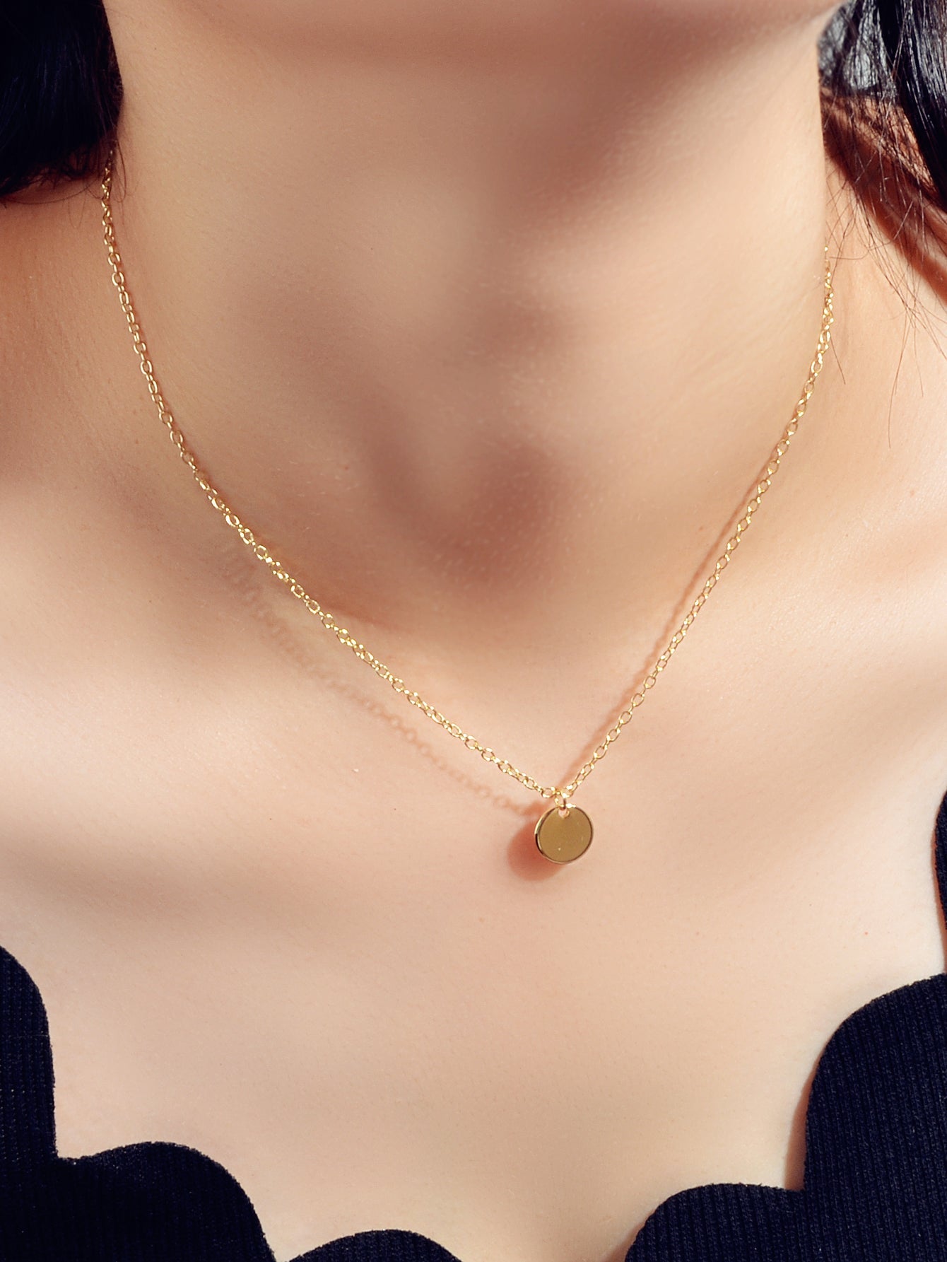 AU Post Round Disc Charm Choker Tag Necklace Circle Pendant Bib Plain Collar-0