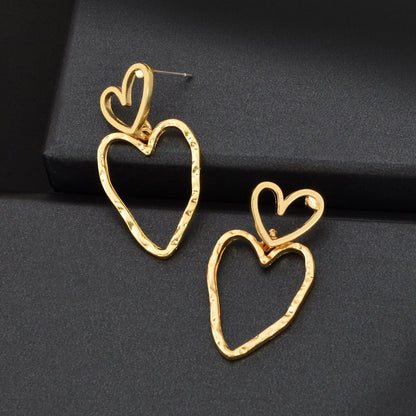 Stylish Golden Hollow Heart Dangle Earrings Women Dating Party Daily Jewelry-2