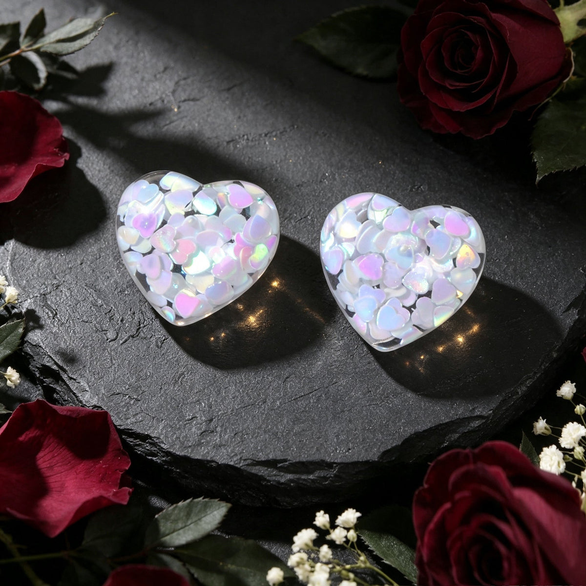 Cute Sequin Fill Heart Resin Stud Earrings Sweet Dating Party Accessories Birthday Valentine's Day Gift Jewelry-3