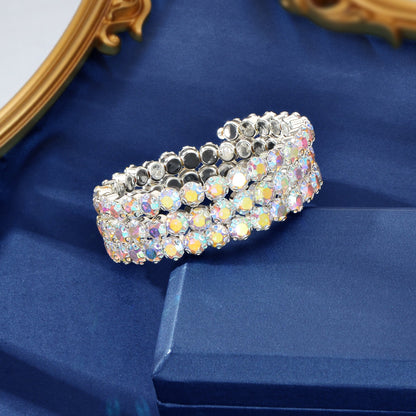 Luxurious Sparkling Zircon Decor Silver Layered Bracelets Bangle Wedding Jewelry-1