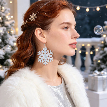 Christmas Silver Snowflake Dangle Hook Earrings Winter Holiday Party Jewellery-1