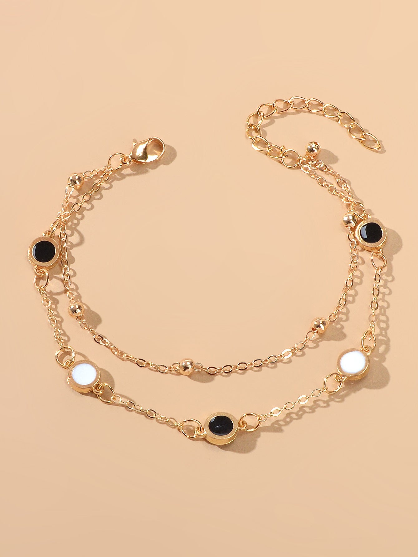 AU Local Black White Round Disc Double Layer Women Bracelet Gold Wrist Chain-0