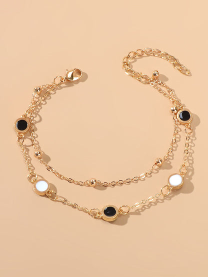 AU Local Black White Round Disc Double Layer Women Bracelet Gold Wrist Chain-0