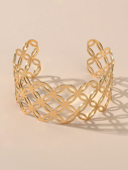 Hollow Cutout Wide Cuff Bangle Modern Statement Bracelet-0