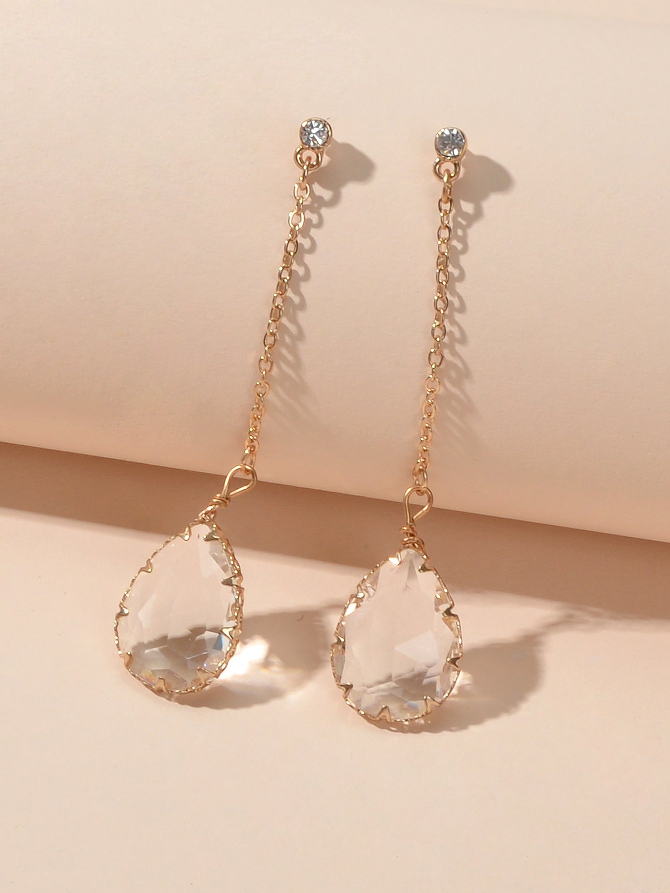 Stunning Transparent Water Drop Chain Crystal Dangle Stud Earrings Girls Eardrop-2